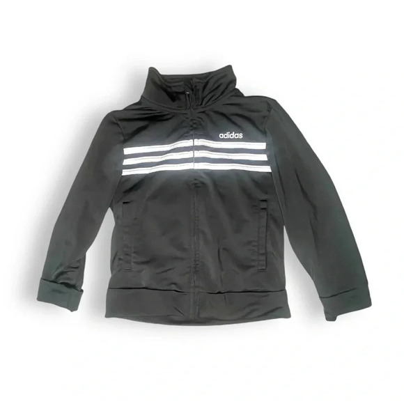Adidas Boys Black Full-Zip Athletic Jacket with iconic Stripes Size 4 - Picture 6 of 6